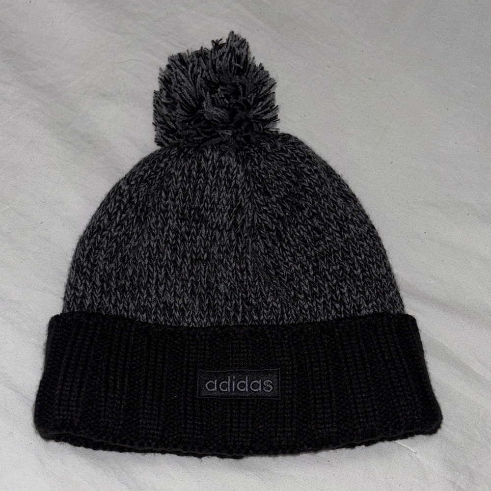 Adidas Charcoal and Black Pom-Pom Beanie
